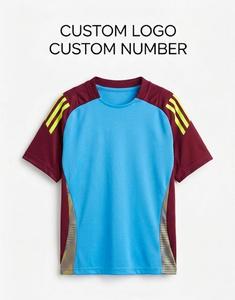 Camiseta de Fútbol Personalizada con Logotipo, para Hombre, Azul Claro y Marrón, Manga Corta, Cuello Redondo, Poliéster que Absorbe la Humedad, Corte Regular, Número de Equipo 7 - Product Image 1