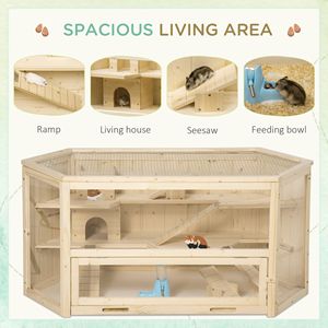 Grande gabbia per criceti in legno a 3 livelli con scala per diapositive e ciotola per l'alimentazione per il tuo animale domestico attivo - Product Image 4