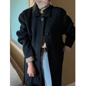 Abrigo Largo de Lana Gris para Mujer con Cuello Solapa, Cierre de Botón Único, Elegante, Grueso y Sólido para Invierno - Product Image 6