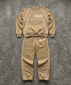 Conjunto Deportivo Beige para Mujer con Logotipo Personalizado, Sudadera Holgada, Pantalones Deportivos Anchos, Ropa Deportiva Informal de Primera Calidad, Conjunto de 2 Piezas - Product Image 1