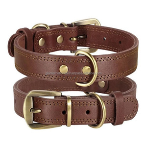 Collar de Perro de Cuero Negro o Marrón con Doble Costura, Hebilla de Latón Resistente Ajustable, Anillo en D y Protector, en Todos los Tamaños Personalizados - Product Image 2