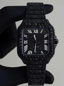 Reloj de lujo con diamantes negros, caja cuadrada de 40 mm, automático, analógico, con números romanos, correa de acero inoxidable, cierre desplegable, para hombre - Product Image 1