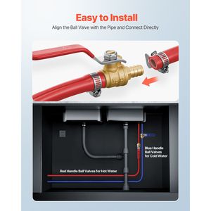 10 Piece PEX Full Port Brass Ball Valve Set 1/2\" Quarter Turn with <b>Red</b> <b>Hot</b> & Blue Cold Indicators Sealed with PTFE - Product Image 4