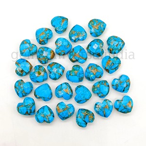 Piedra Preciosa Facetada en Forma de Corazón de Cobre Turquesa AAA de 10 mm, Colgante de Corazón Tallado a Mano, Piedra Suelta al por Mayor para Fabricación de Joyería - Product Image 3