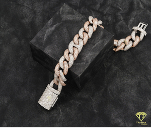 Premium Hip Hop Cuban Bracelet Crafted in White and Rose Gold Finish with Brilliant VVS Moissanite Stone Setting - Product Image 3
