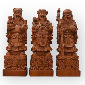 Statue durable des Trois Dieux de la Fortune, de la Prospérité et de la Longue Vie, sculptée, peinte et polie en bois d'Huong parfumé - Product Image 2