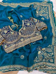 Designer Thread And Sequence Work Space Satin <b>Saree</b> Paired With Embroidery Work Fully Stitched Ready To Wear Blouse - Product Image 2