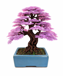 Arbre Bonsaï en métal fait main, feuilles d'érable dorées, pot rectangulaire en porcelaine, décoration intérieure - Product Image 3