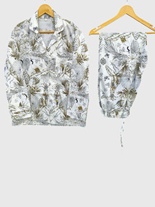 Conjunto de pijama para mujer, manga larga, cuello con muescas, estampado animal, pantalones con cintura elástica - Product Image 2