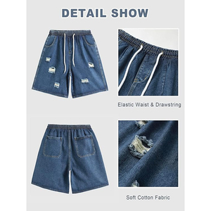 Shorts en jean délavé unisexe, style streetwear, coupe ample, vintage, 100 % coton, avec logo personnalisé, fournisseur - Product Image 6