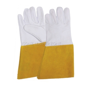Gants de sécurité en cuir blancs avec revers jaunes, protection des mains pour le soudage TIG, paume renforcée, gants de soudeur TIG en cuir - Product Image 1