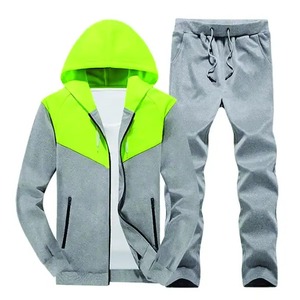 Ensemble de survêtement pour homme avec blocs de couleur, manches longues, capuche, fermeture éclair sur le devant, style sportif décontracté, respirant, polyester et coton, automne - Product Image 6