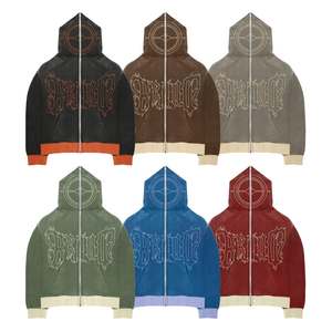 Customizable Men's Zip Up Hoodies Unisex Washed Zip Up Hoodie <b>Gothic</b> Letter Print Vintage Oversized Streetwear Cotton <b>Jacket</b> - Product Image 1