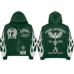 Sudadera con capucha deportiva unisex personalizada premium de 550 GSM con cremallera, estampado serigrafiado, 100% algodón, corte holgado unisex - Product Image 1
