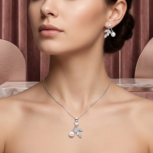 Ensemble collier et boucles d'oreilles élégants en argent sterling 925 avec perles et diamants pour femmes, bijoux de mariage et de fête - Product Image 4