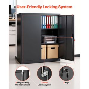 Armadio in Acciaio per Garage 41,7 Pollici, 3 Ripiani, 2 Mensole Regolabili, 2 Porte Magnetiche, 2 Chiavi, Chiudibile a Chiave per Magazzino - Product Image 6