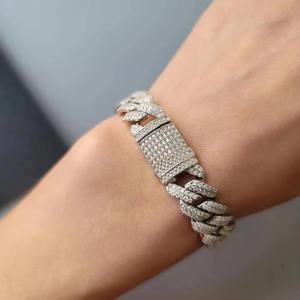 Luxury 925 <b>Silver</b> Diamond Chain Link <b>Bracelet</b> Round Brilliant Cut Pave Setting Geometric Men's Everyday Wear - Product Image 1