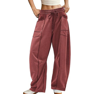 Women Private Label Cargo Sweatpants Wide Leg Pants High Waist <b>Drawstring</b> Casual Streetwear - Product Image 1