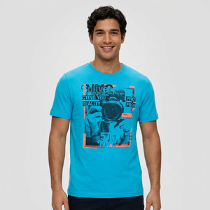 Men's Blue Short Sleeve T-Shirt With <b>Camera</b> <b>Print</b> Pattern Casual O-Neck Jersey Regular Fit 100% Cotton Breathable Design - Product Image 6