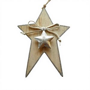 Support de sapin de Noël personnalisé en bois et acier inoxydable, grande décoration suspendue en forme d'étoile naturelle, fait main, amovible et écologique - Product Image 1