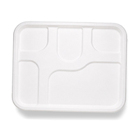 Barquette alimentaire jetable compostable en bagasse blanche, 5 compartiments, avec couvercle, pour la restauration et les plats à emporter