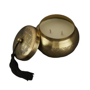 Pot de bougie en métal de conception standard avec couvercle fini or pour la décoration de maison et de mariage pot de bougie rond de table - Product Image 1