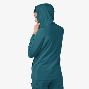 Vente directe usine : Blouse de travail unie pour femme, style blouson d'hiver à capuche, avec cordon de serrage et fermeture éclair intégrale, modèle très demandé, pour usage hospitalier. - Product Image 4