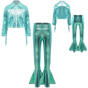 Ensemble veste métallique et pantalon pattes d'éléphant pour filles de 6 à 16 ans, pour spectacles sur scène, fêtes d'anniversaire, costumes à paillettes, vêtements de danse - Product Image 3