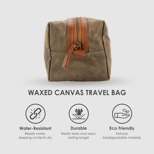 Leather Canvas Durable Large Zipper Waterproof for Bag Travel Organizer Vintage Dopp Kit Cosmetic <b>Storage</b> for Men LCTB-0005 - Product Image 4