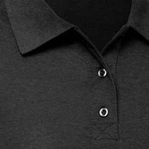 Women Short Sleeve <b>Polo</b> Shirt Solid Color Knitted Casual <b>Top</b> <b>Black</b> Contrast Collar Button Up - Product Image 2