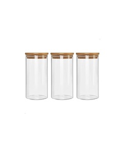 Bocal en verre élégant avec couvercle en bois pour rangement moderne sur comptoir, organisation de garde-manger, décoration de cuisine et présentation alimentaire - Product Image 1