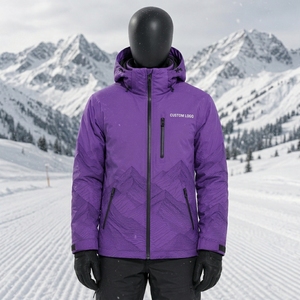 Veste de ski pour homme de couleur violette, imperméable, à capuche, avec fermeture éclair, logo personnalisé sur le devant, veste de ski synthétique pour homme en vente, design unique - Product Image 1