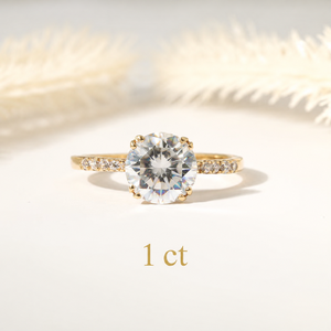 แหวนเพชรทรงกลม 1 กะรัต เพชรเลี้ยงในห้องปฏิบัติการ ทองคำแท้ 10K 14K 18K แหวนหมั้นแบบ Art Deco แหวนเพชรเม็ดเดี่ยว แหวนครึ่งวงนิรันดร์ - Product Image 1