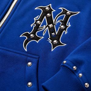 Custom Men <b>Gothic</b> Cross Studded Zipper <b>Hoodie</b> Winter Streetwear Hip Hop Oversized Fleece Jacket Casual Hooded Sweatshirt - Product Image 5