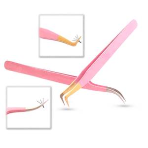 Pinzas Quirúrgicas Morje de Acero Inoxidable Rosa para Pestañas, con Puntas Lisas y Dentadas, Herramienta de Precisión para la Aplicación de Extensiones de Pestañas - Product Image 3