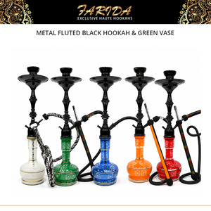 Luxury Farida Hookahs Egyptian Metal Fluted Lacquer Technique <b>Mini</b> Black Hookah & Green <b>Vase</b> Shisha Smoking - Product Image 2