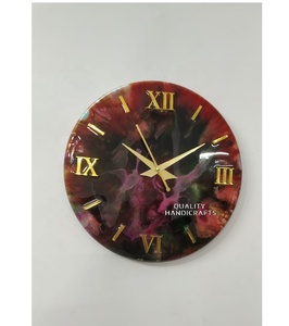 Horloge murale moderne en bois époxy faite à la main pour la pendaison de crémaillère Noël mariage parfait maison appartement décor fonction d'alarme - Product Image 3