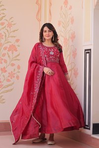 Trending Arrival Women Pure Gold Crush Gown Dupatta <b>Set</b> Latest Designer Kurti with Pakistani-Style Salwar Kameez Ethnic Suit - Product Image 4