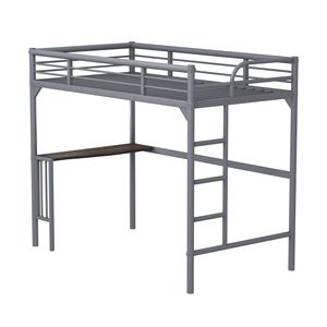 Cama alta doble de metal con escritorio, escalera y barandillas, escritorio infantil debajo de la cama en color plateado - Product Image 5