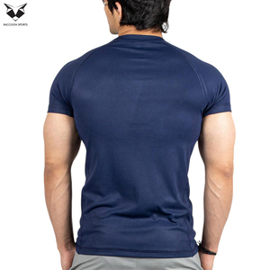 Camiseta Deportiva de Manga Corta para Hombre, Color Azul Marino, Cuello Redondo, Secado Rápido, Corte Ajustado, Tejido de Poliéster, Ropa Deportiva, Precio al por Mayor - Product Image 3