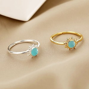 Aqua Chalcedony Round 6 MM Gemstone Gold Plated <b>Adjustable</b> <b>Ring</b> for Women Jewelry - Product Image 2