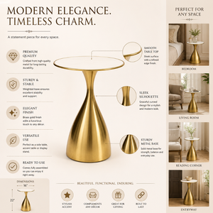 Modern <b>Round</b> Pedestal Side <b>Table</b> with Elegant Gold Finish |Minimalist Accent End <b>Table</b> with Sculpted Curved Base for Living Room - Product Image 3