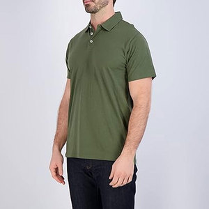 <b>Men's</b> Olive <b>Green</b> Short Sleeve Cotton <b>Polo</b> <b>Shirt</b> Casual Solid Color Knitted Breathable Regular Fit - Product Image 1