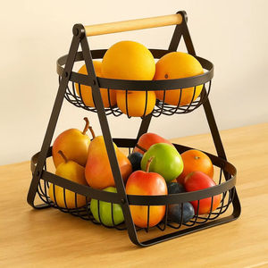 Panier à fruits moderne en fer avec poignée en bois, grande capacité, pour table à manger, rangement et présentation en cuisine – Fabricant fiable - Product Image 1