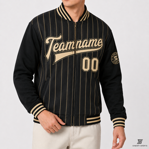 SINEWY <b>SPORTS</b> Men's <b>Black</b> Pinstripe Varsity <b>Jacket</b> Custom Name Number Breathable Sporty Stand Collar Winter Wear Embroidery 100% - Product Image 5