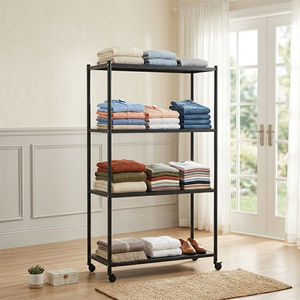 Porte-vêtements en métal robuste Bros Display, pliable, portable, sur pied, avec étagères à plusieurs niveaux, pour présentation en magasin. - Product Image 3