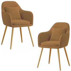 Metà del secolo moderno Set da soggiorno in velluto oro 2 poltrone con bracciolo di accento con gambe in metallo dorato per la sala da pranzo degli ospiti del Club - Product Image 1