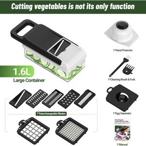 12-in-1 Vegetable Chopper with 7 Blades Multifunctional Kitchen Gadgets Dicer Slicer and Container Lid Vege Cutter - Product Image 1
