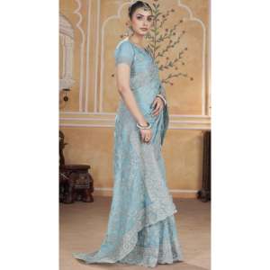 Fancy Diamond Work <b>Saree</b> with Zari Thread Embroidery for Weddings - Product Image 3