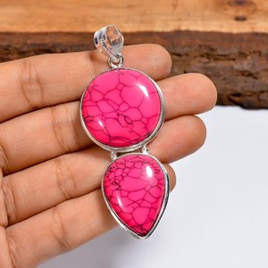 Pendentif double pierre précieuse turquoise rose, argent sterling 925, fait main, style bohème, cadeau pour elle - Product Image 4
